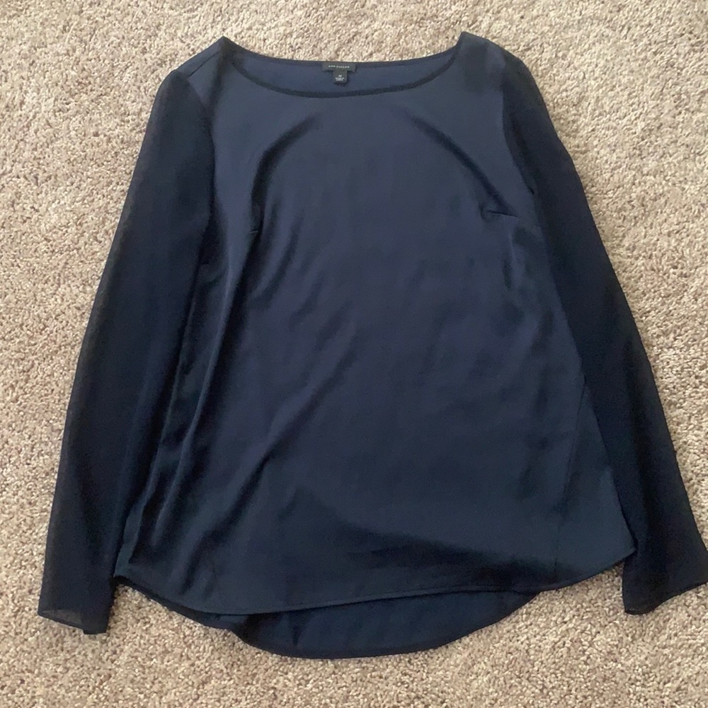 Ann Taylor Navy Blouse Long-Sleeve